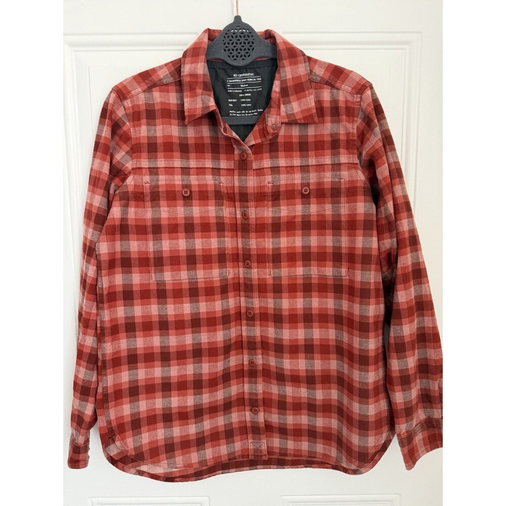 REI Cooperative Women's Red Plaid Flannel Button Up Shirt Medium 100% Cotton